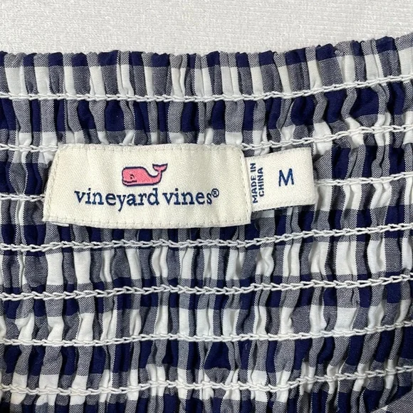 Vineyard Vines Dress Size M Tiered 100% Cotton Navy and White Gingham - Picture 5 of 9